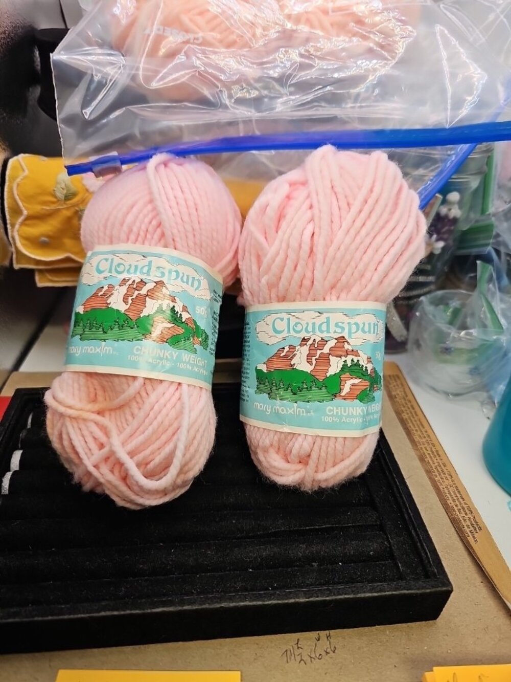 Yarn Lot Of 2 Cloudspun Mary Maxim 100% Orlon Acrylic Vtg  Chunky Pale Pink Lot